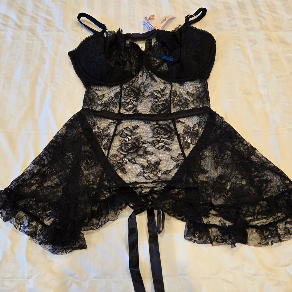 Victoria's Secret XXL Lace Apron Babydoll Black